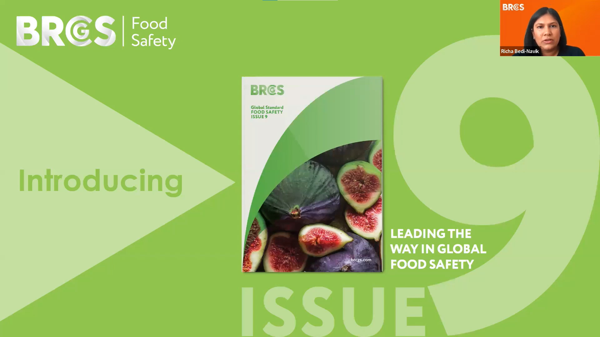 Introducing Food Safety Issue 9 -  leading the way in global food safety. Front cover of the Standard with a big 9 to its right on a green background